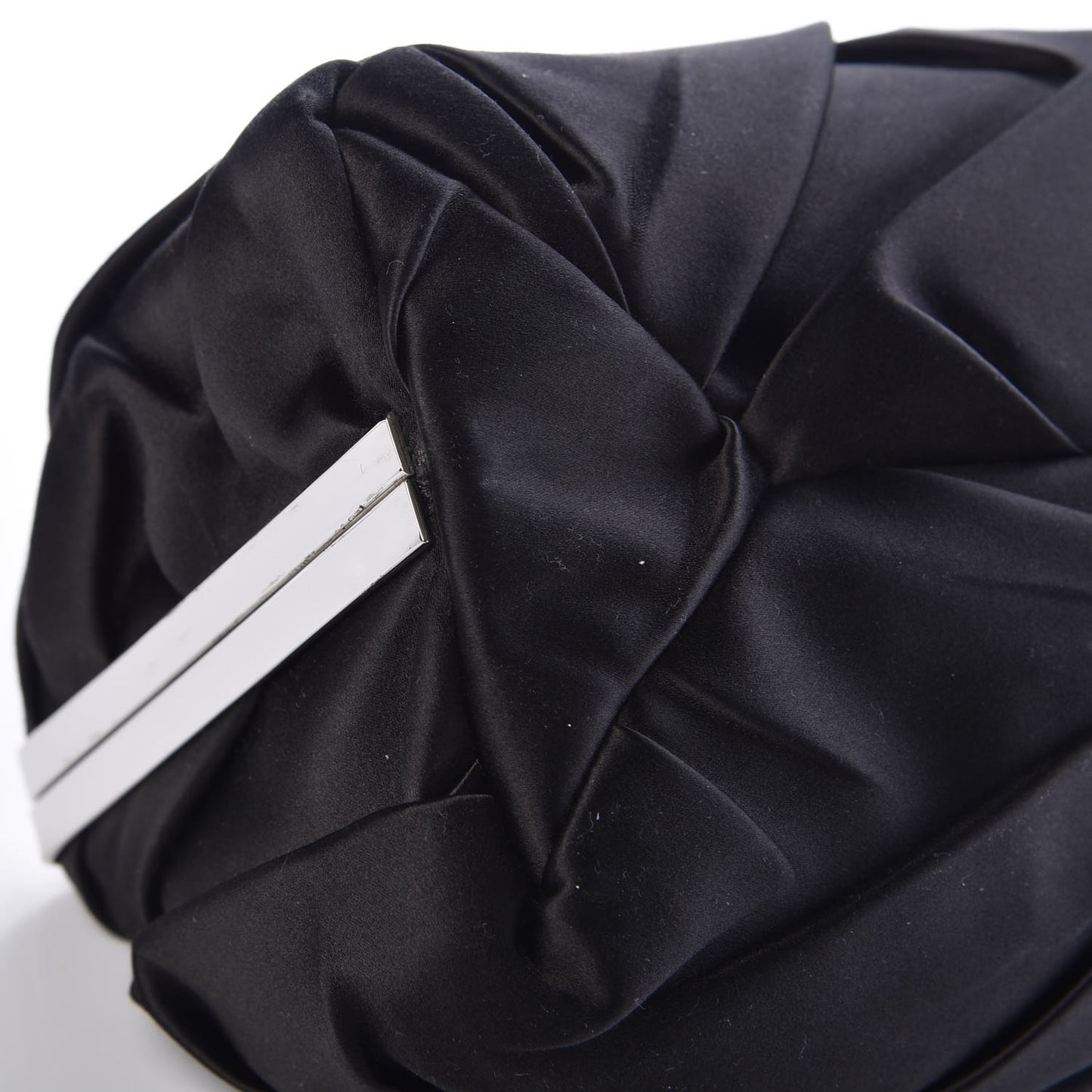 Satin Ruffle Frame Clutch Black