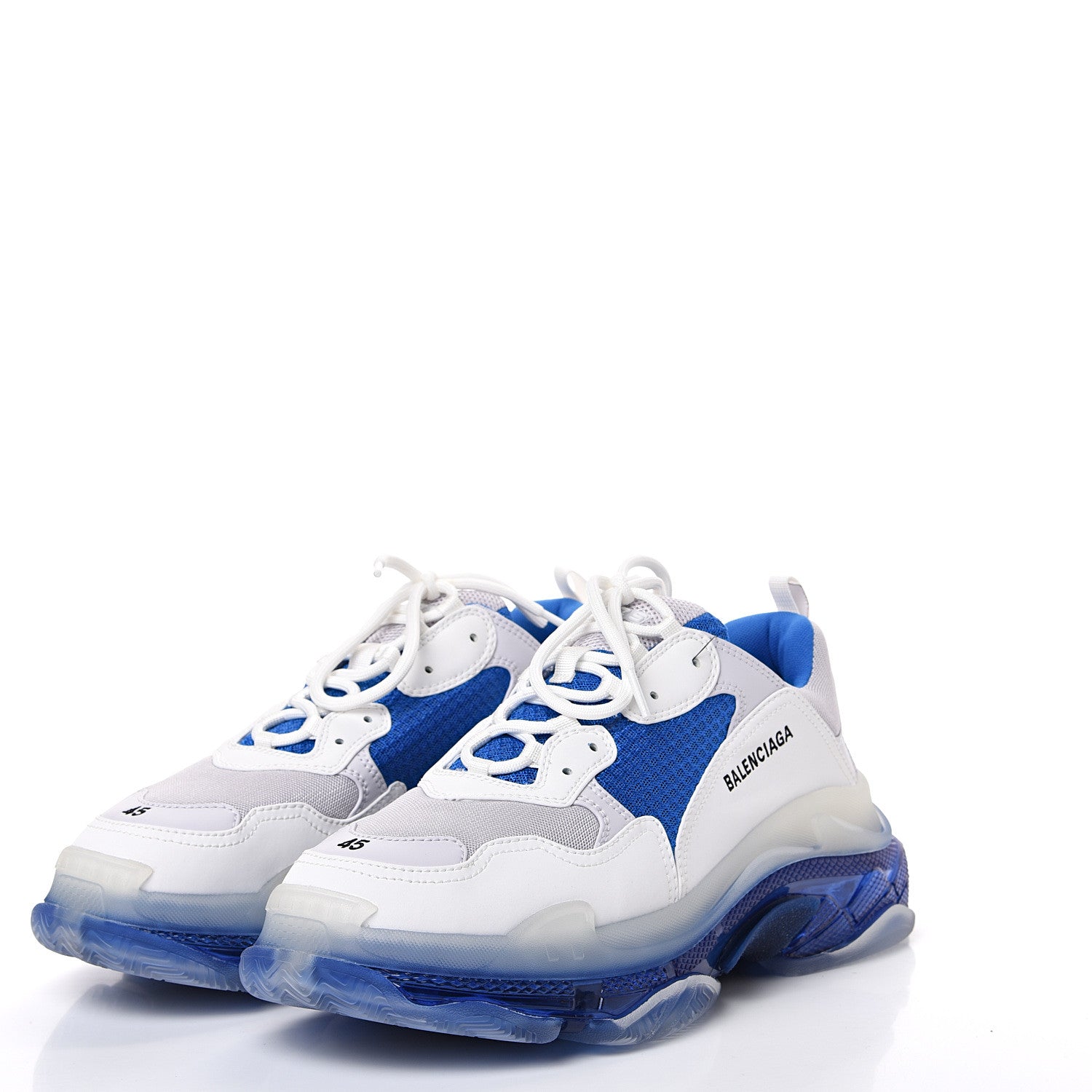 Balenciaga Fabric Mesh Clear Sole Mens Triple S Sneakers 45 White Blue Grey 3 of 8