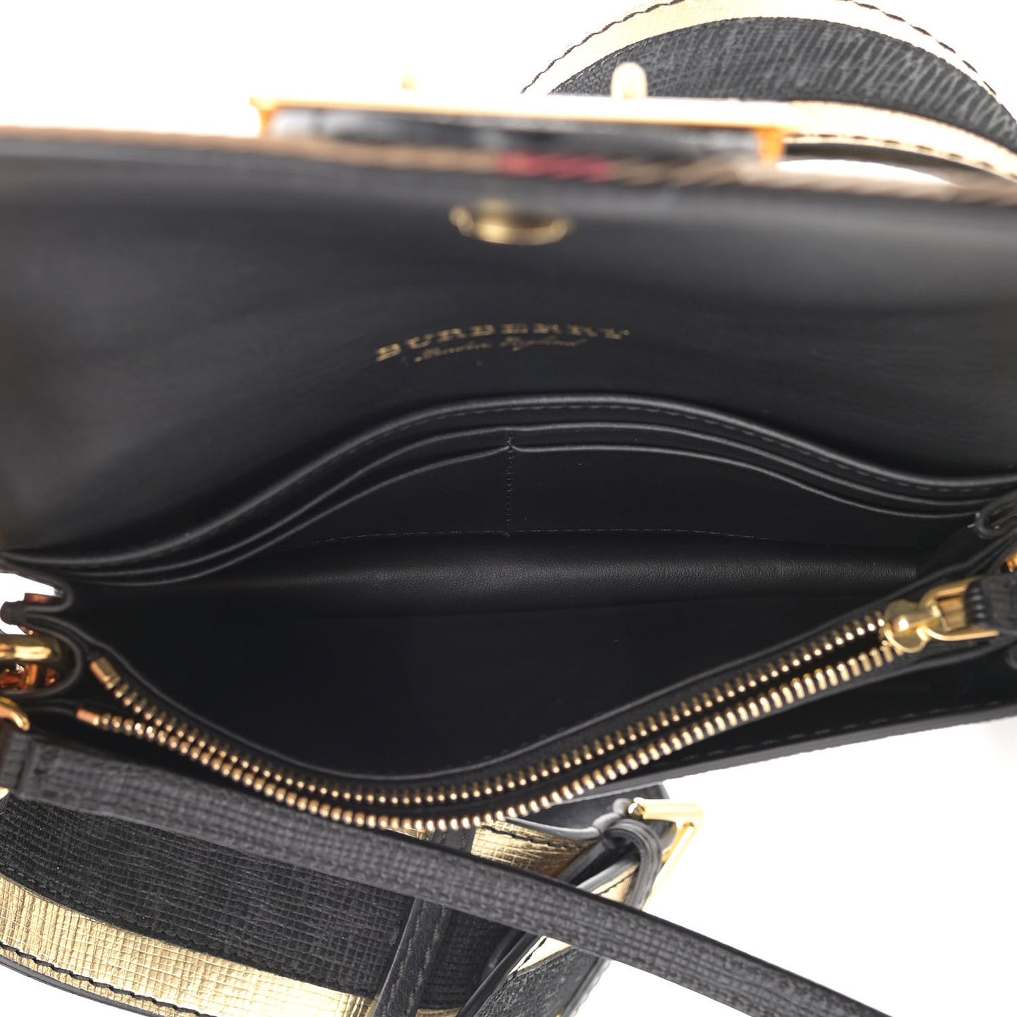 Metallic Calfskin House Check Sequin Small Madison Buckle Bag Gold