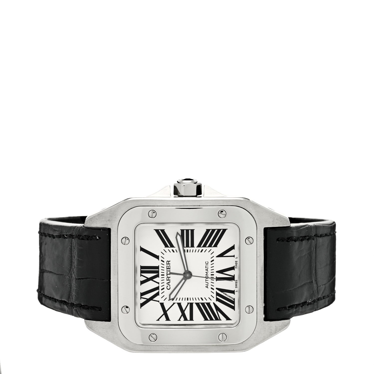 Cartier Stainless Steel Alligator 38mm Santos 100 Automatic Watch 2 of 6
