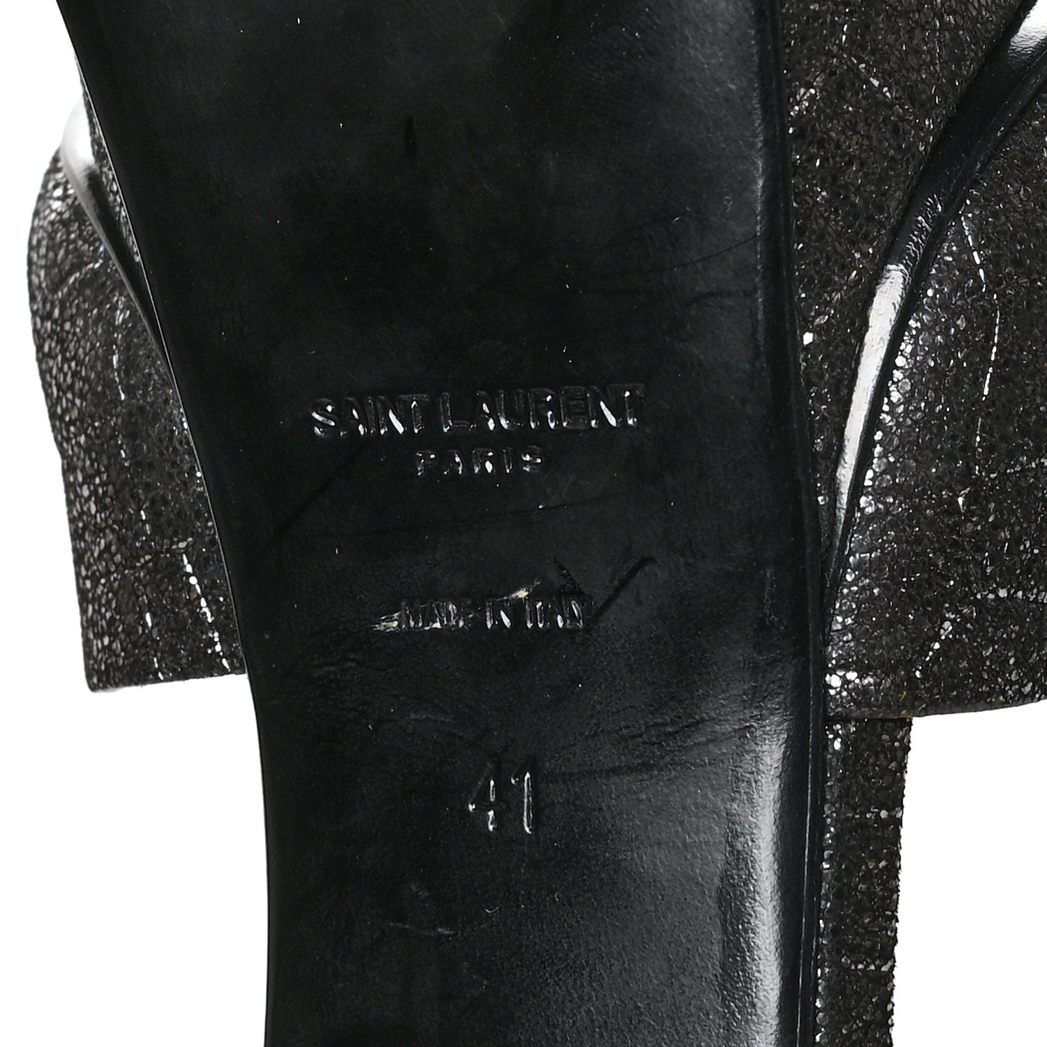 Saint Laurent Metallic Calfskin Crocodile Embossed Tribute 105 Platform Sandals 41 Anthracite 7 of 8