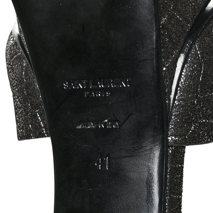 Saint Laurent Metallic Calfskin Crocodile Embossed Tribute 105 Platform Sandals 41 Anthracite 7 of 8