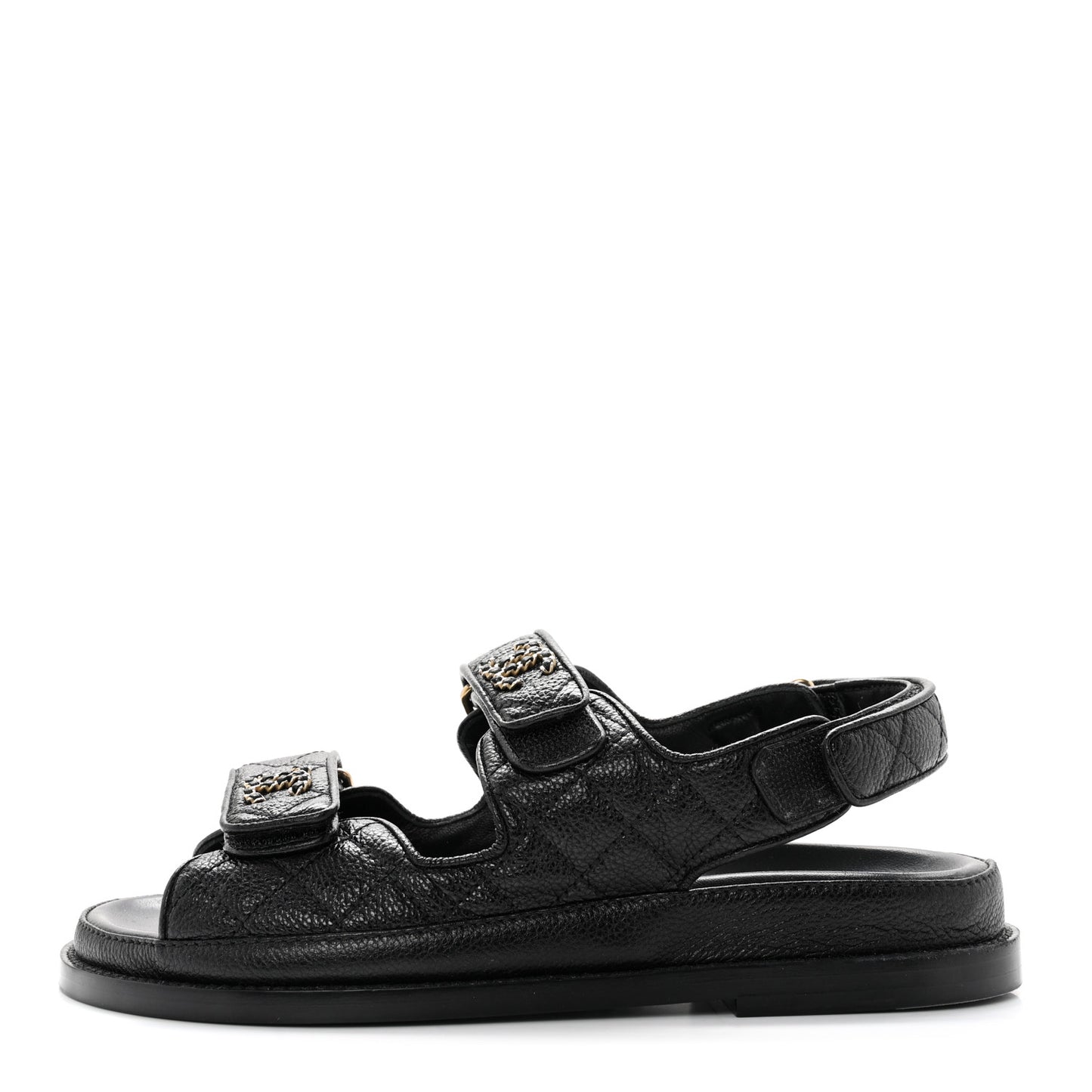 Grained Calfskin Velcro Dad Sandals 36 Black