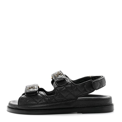 Chanel Grained Calfskin Velcro Dad Sandals 36 Black 1 of 8
