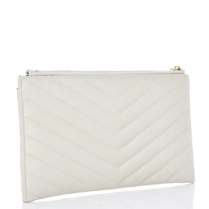 Saint Laurent Grain De Poudre Chevron Monogram Bill Pouch Crema Soft 3 of 8