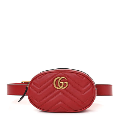 Gucci Calfskin Matelasse GG Marmont Belt Bag 85 34 Hibiscus Red 1 of 11