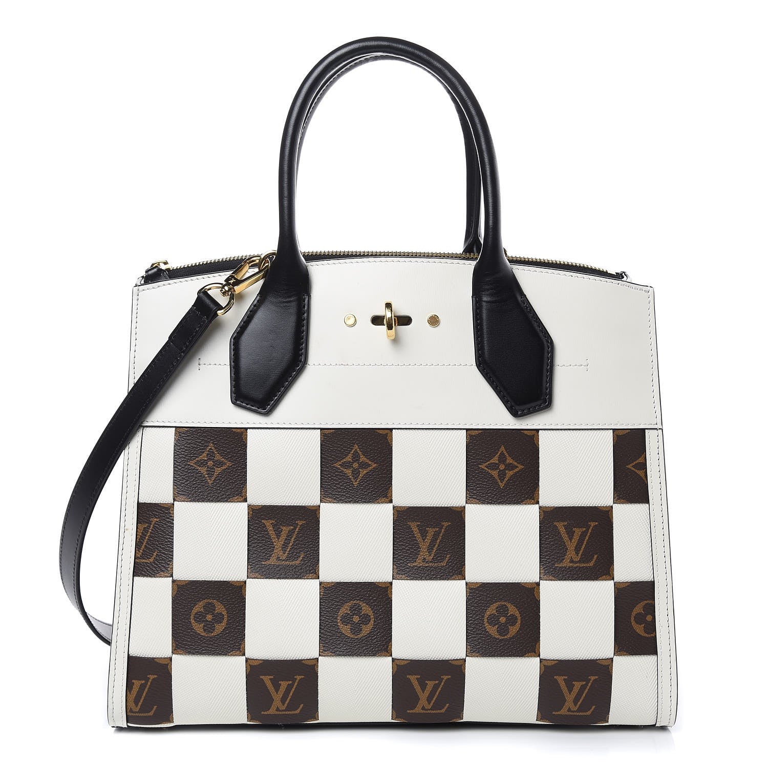 Louis Vuitton Calfskin Monogram Damier Tressage City Steamer MM Creme 1 of 15