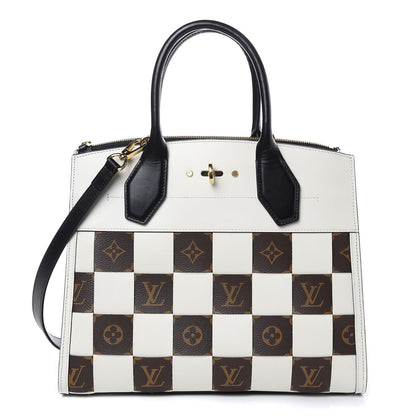 Louis Vuitton Calfskin Monogram Damier Tressage City Steamer MM Creme 1 of 15