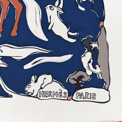 Hermes Silk Mille Et Un Lapins Scarf 90 White Marine Kaki 2 of 3
