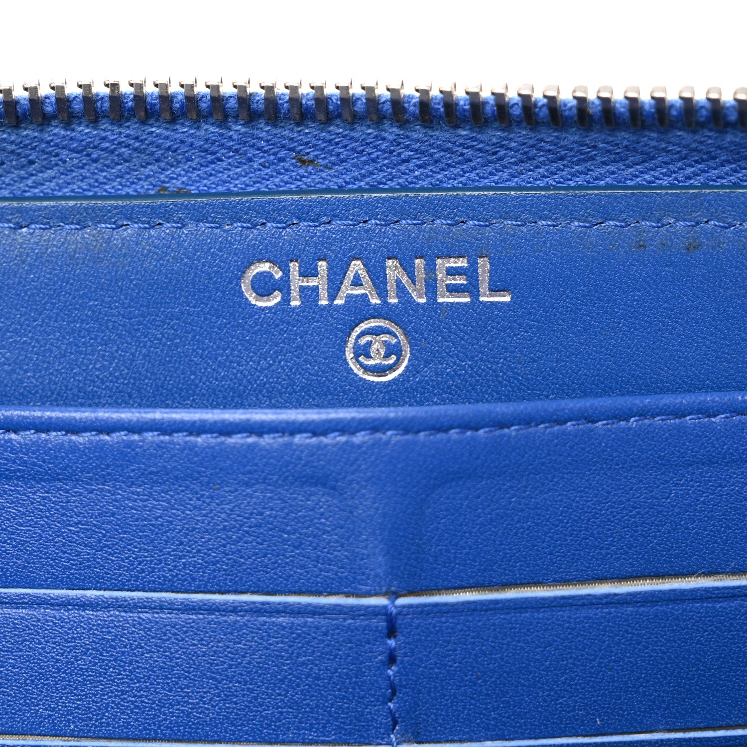 Chanel Patent Calfskin Quilted Large Gusset Zip Around Wallet Blue 6 of 10