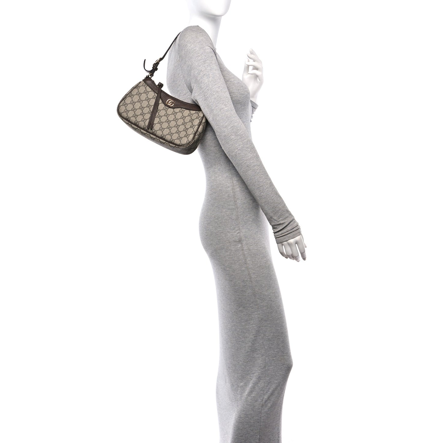 GG Supreme Monogram Textured Dollar Calfskin Small Ophidia Hobo Beige Ebony New Acero