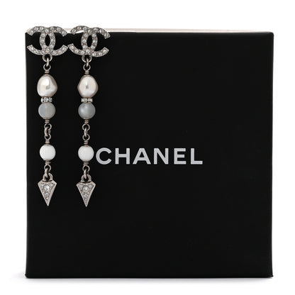 Chanel Crystal Pearl Bead CC Drop Earrings Silver White 5 of 5