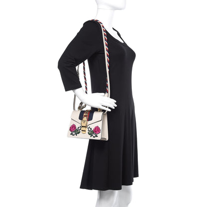 Gucci Calfskin Embroidered Mini Sylvie Top Handle Bag White 2 of 12