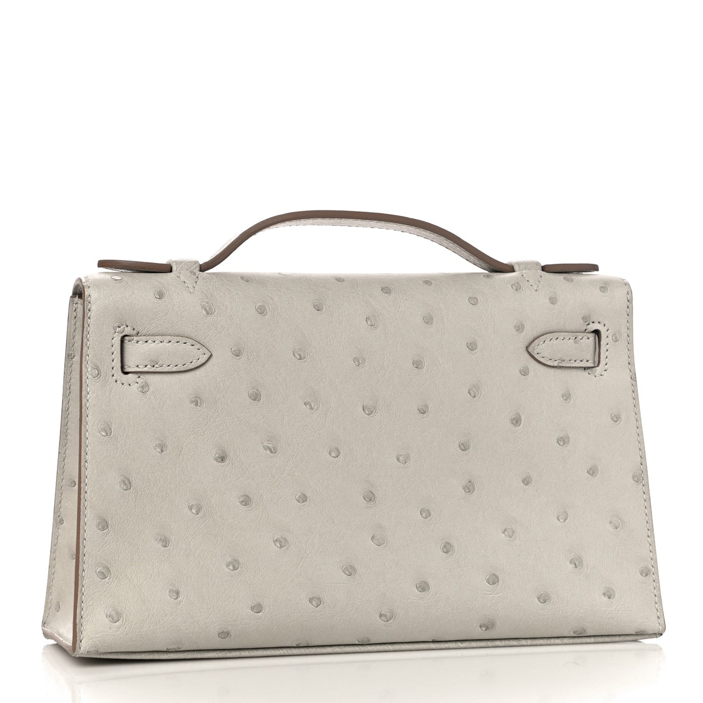 Ostrich Kelly Pochette Clutch Gris Perle