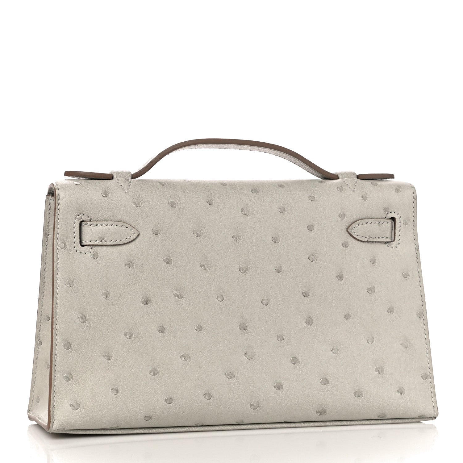 Hermes Ostrich Kelly Pochette Clutch Gris Perle 3 of 13