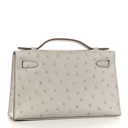 Hermes Ostrich Kelly Pochette Clutch Gris Perle 3 of 13
