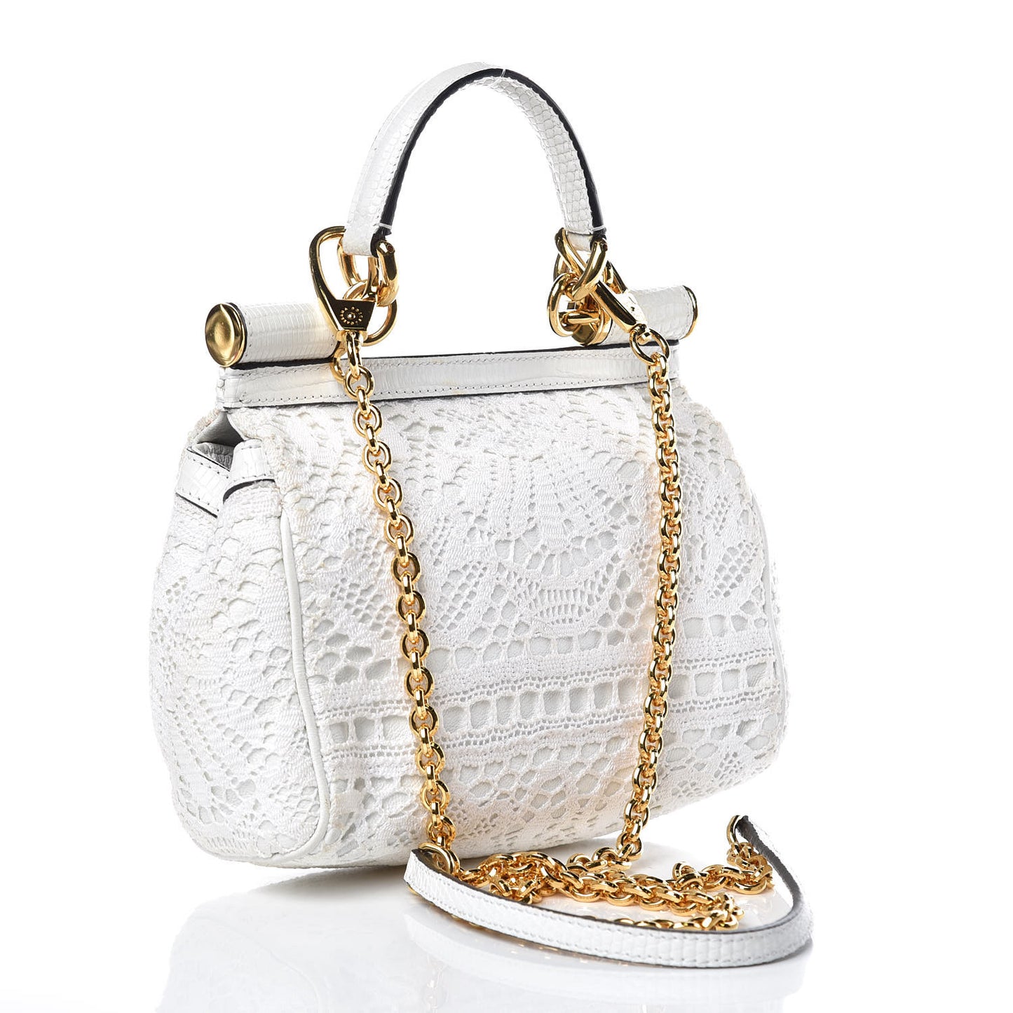 Calfskin Lace Small Miss Sicily Satchel White