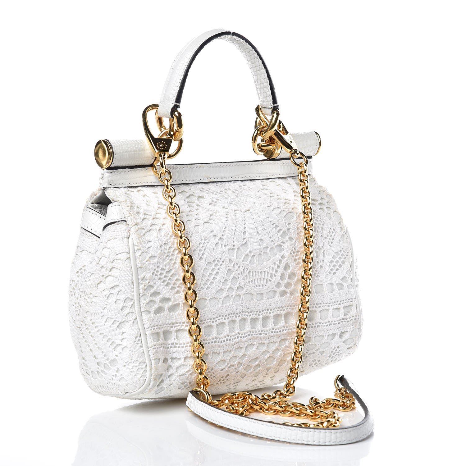 Dolce & Gabbana Calfskin Lace Small Miss Sicily Satchel White 3 of 12