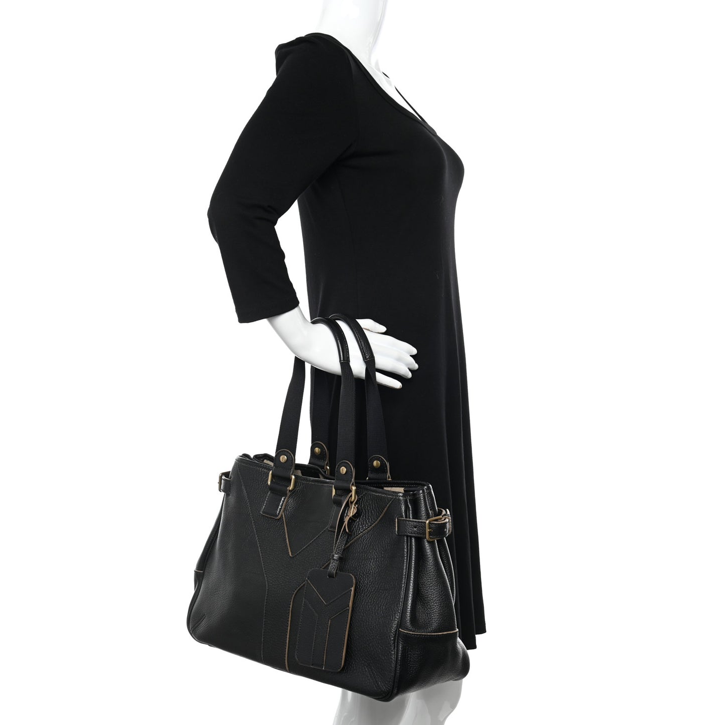 Textured Calfskin Y Bag Black