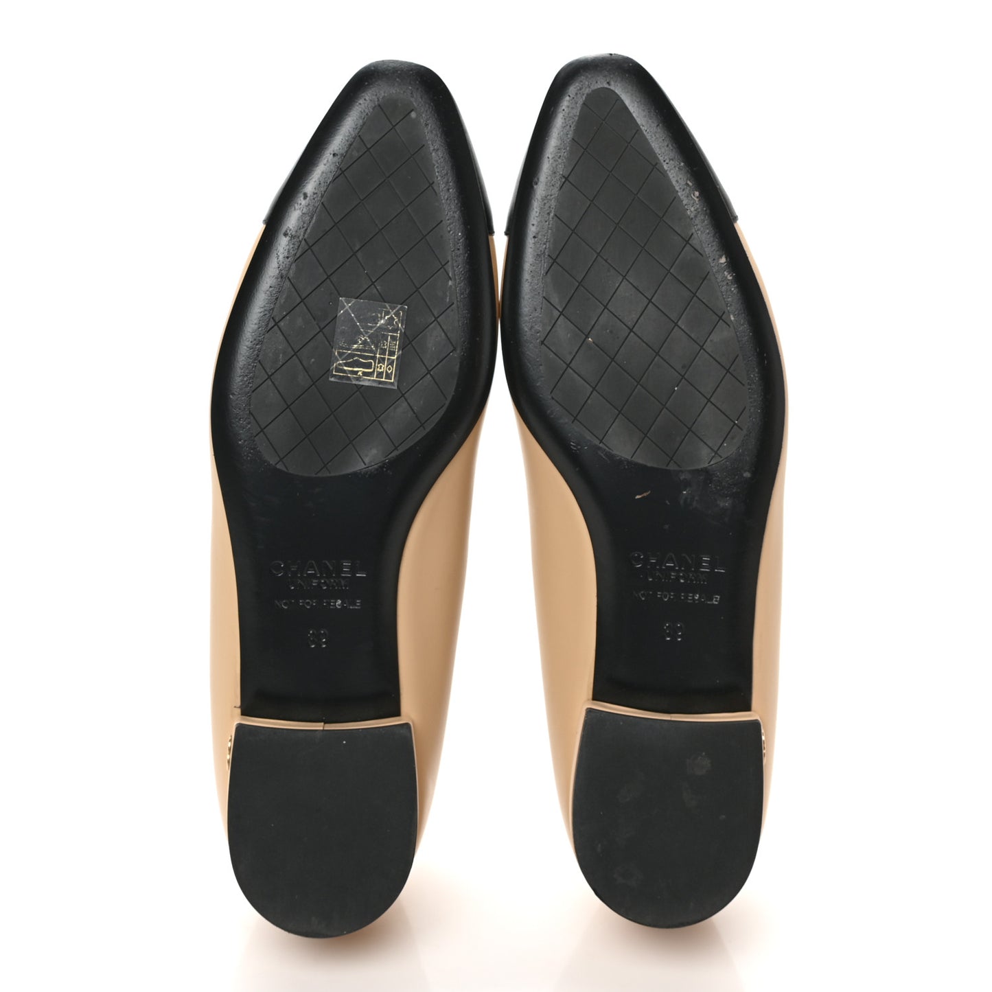 Lambskin Cap Toe CC Uniform Ballerina Flats 39 Beige Black