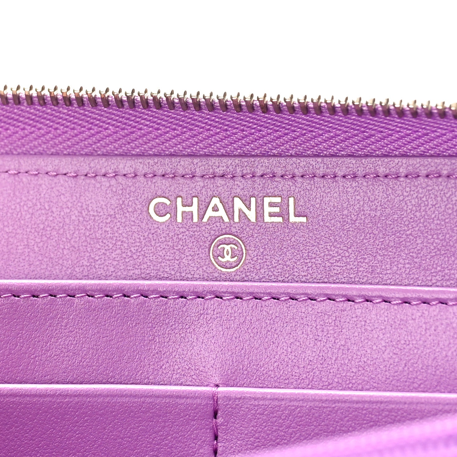 Chanel Caviar Quilted Large Gusset Zip Around Wallet Purple 6 of 8