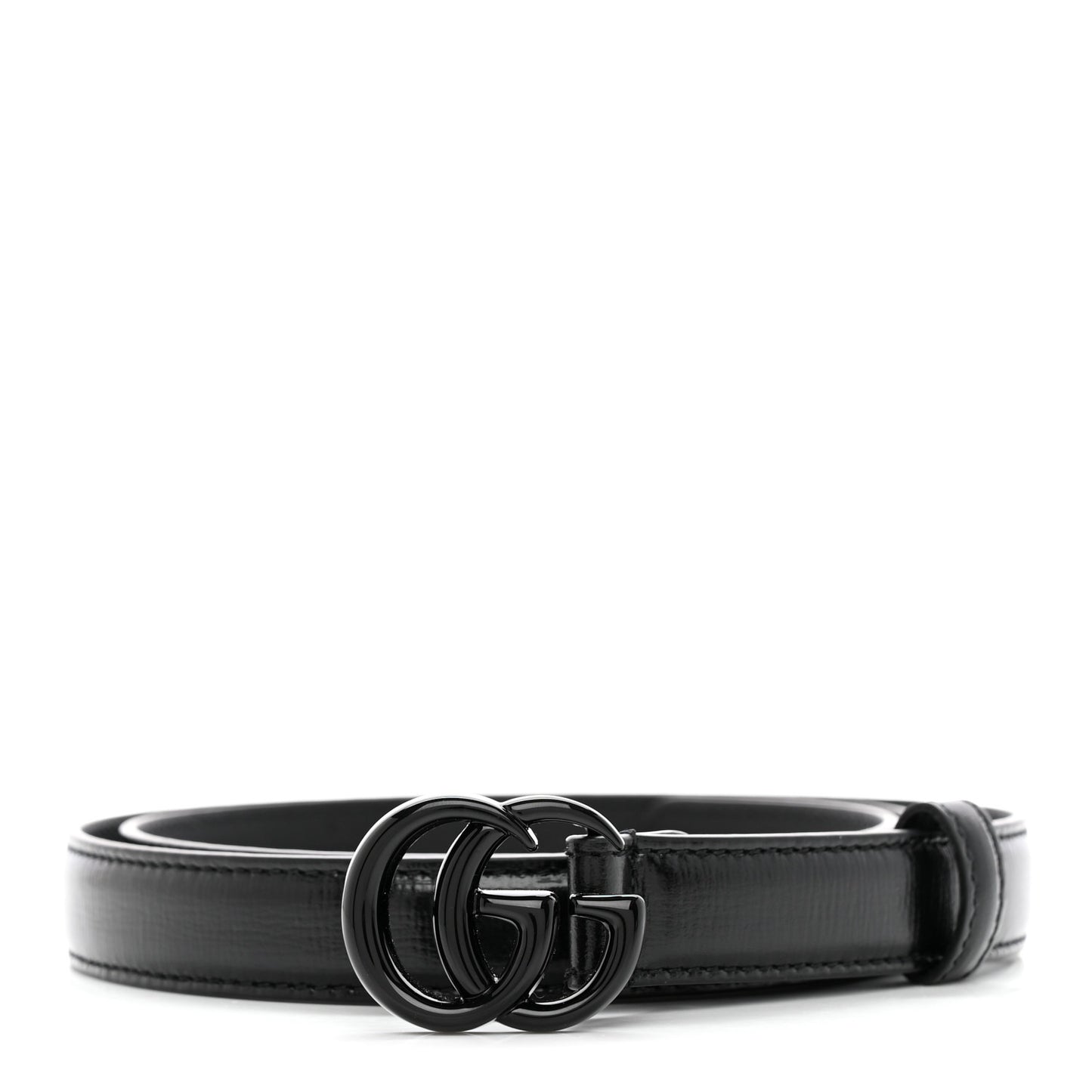 Azalea Calfskin Enamel Monochrome Double G 20mm Belt 85 34 Black