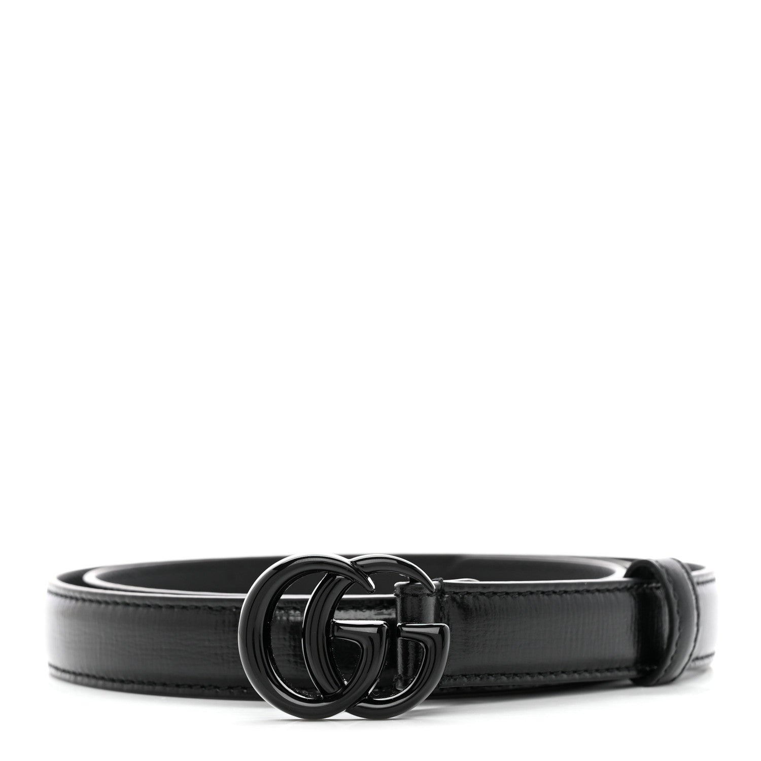 Gucci Azalea Calfskin Enamel Monochrome Double G 20mm Belt 85 34 Black 1 of 5