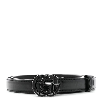 Gucci Azalea Calfskin Enamel Monochrome Double G 20mm Belt 85 34 Black 1 of 5