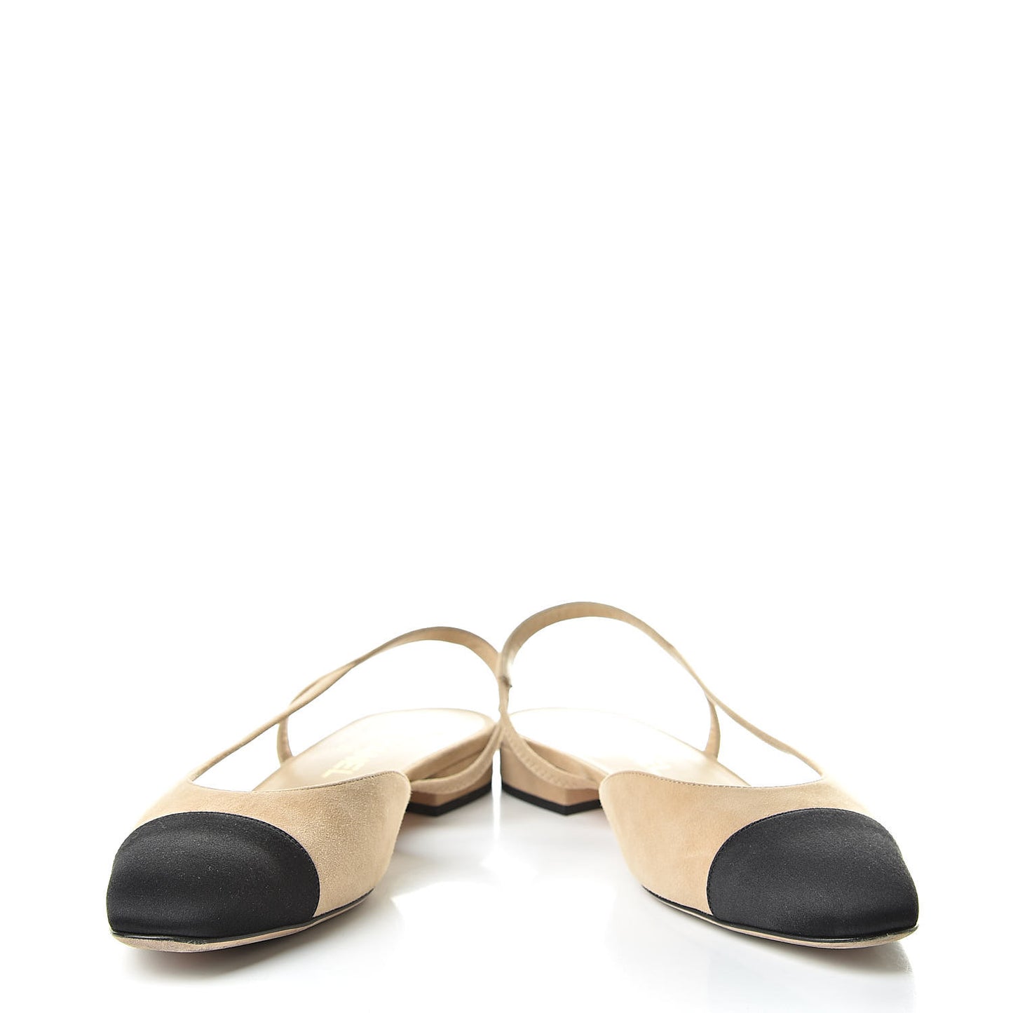 Kid Suede Satin Cap Toe CC Slingback Pumps 39 Beige Black