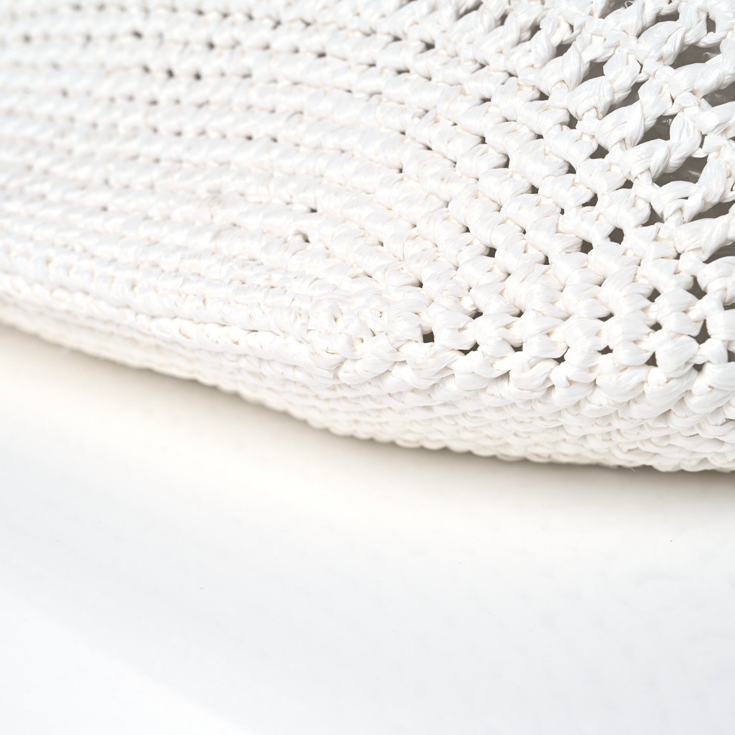 Prada Yarn Raffia Effect Crochet Logo Embroidered Shopping Tote Bag White 9 of 10