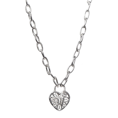Tiffany Sterling Silver Filigree Heart Key Pendant Link Necklace 1 of 6