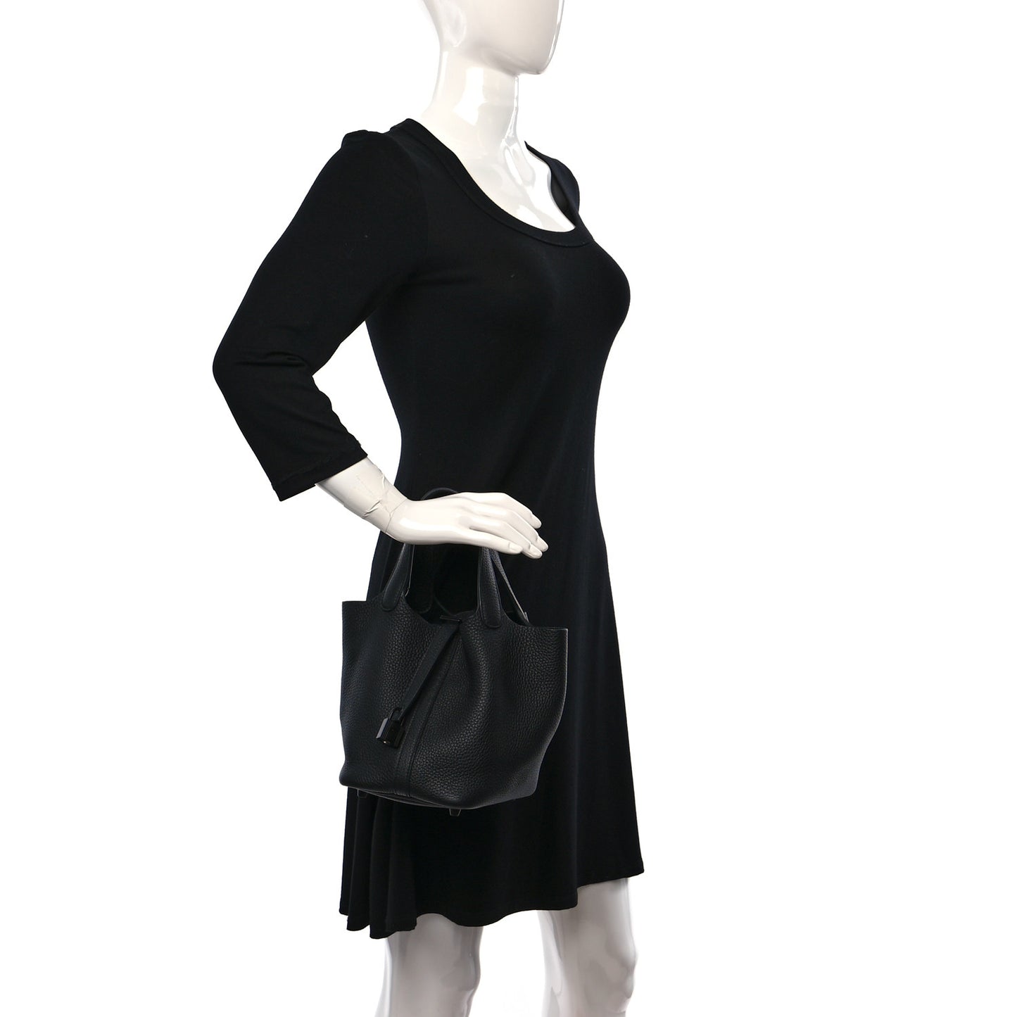 Taurillon Clemence Monochrome Picotin Lock 18 PM Black