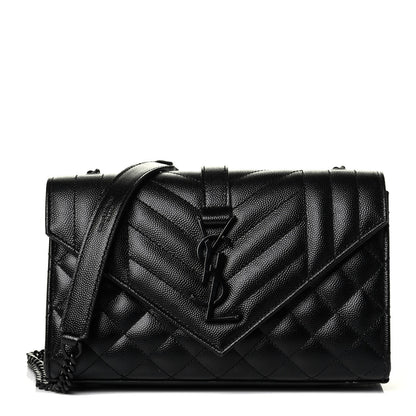 Saint Laurent Grain De Poudre Textured Mixed Matelasse Triquilt Small Monogram Satchel Black 1 of 7