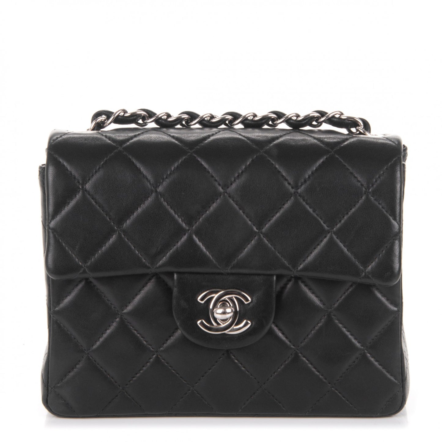 Lambskin Quilted Mini Square Flap Black