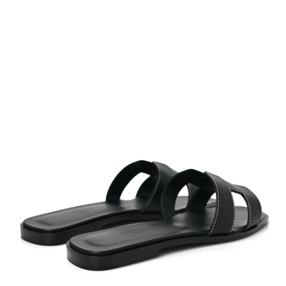 Hermes Box Calfskin Oran Sandals 37 Black 4 of 7