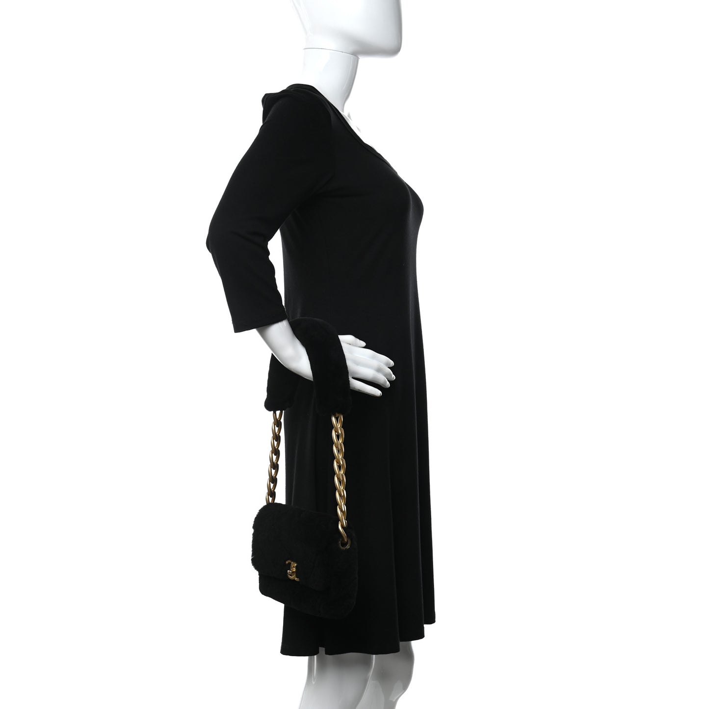 Shearling Quilted Single Flap Black