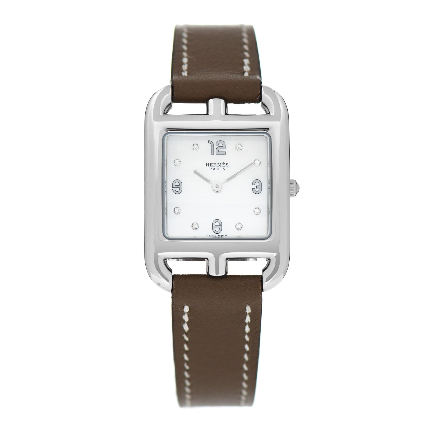 Hermes Stainless Steel Swift Diamond Mother of Pearl 23mm Cape Cod Quartz Watch Etoupe 1 of 5