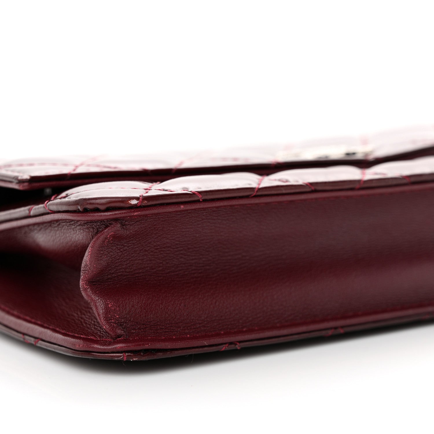 Chanel Patent Quilted Brilliant Wallet On Chain WOC Dark Burgundy 10 of 14