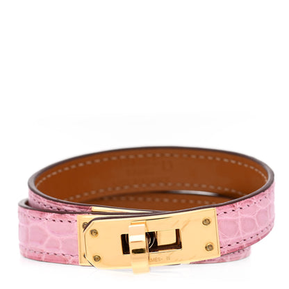 Hermes Matte Alligator Kelly Double Tour Bracelet T3 5P Pink 1 of 8
