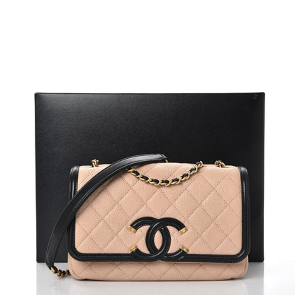 Chanel Caviar Quilted Small CC Filigree Flap Beige Black 8 of 8