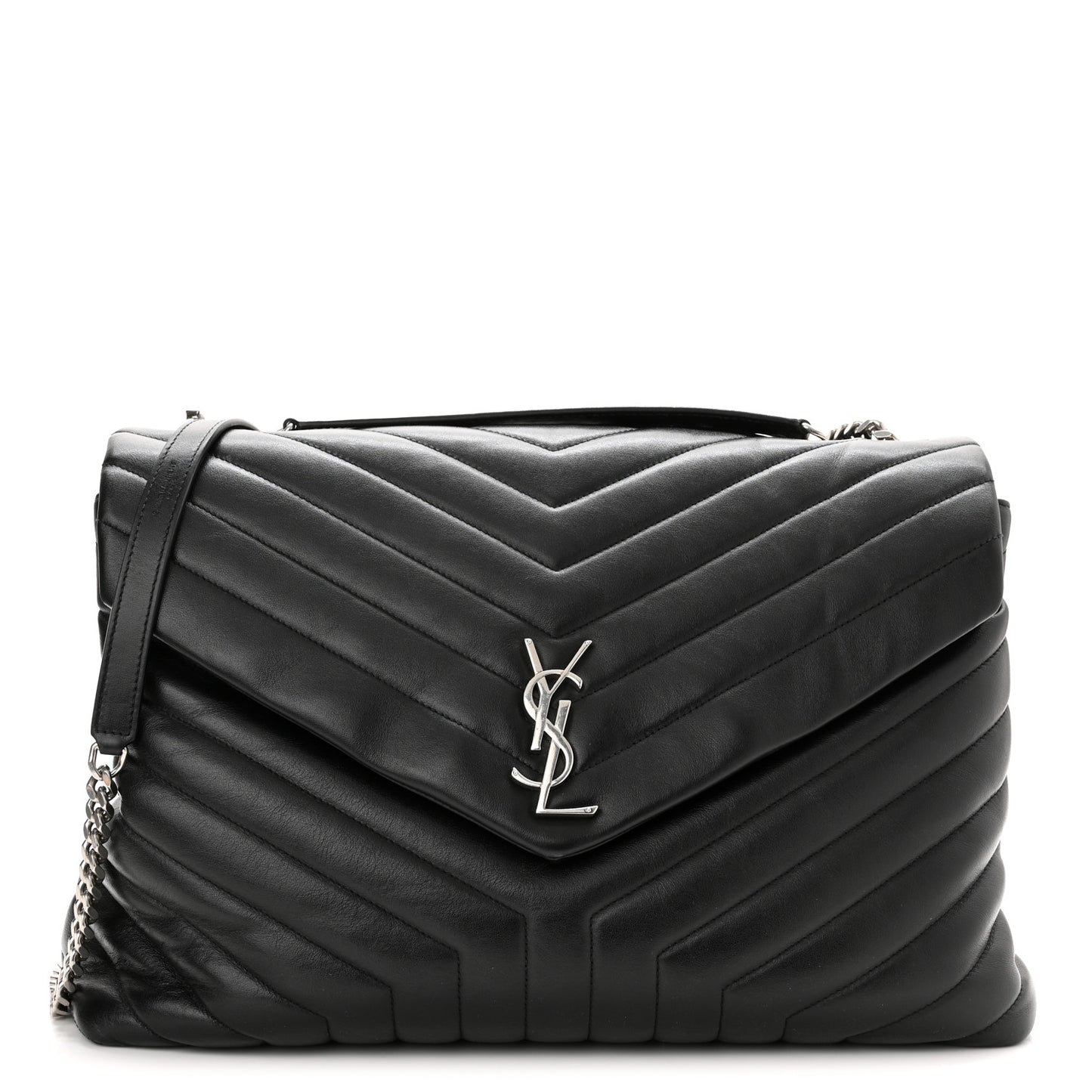 Calfskin Y Quilted Monogram Large Loulou Chain Satchel Black