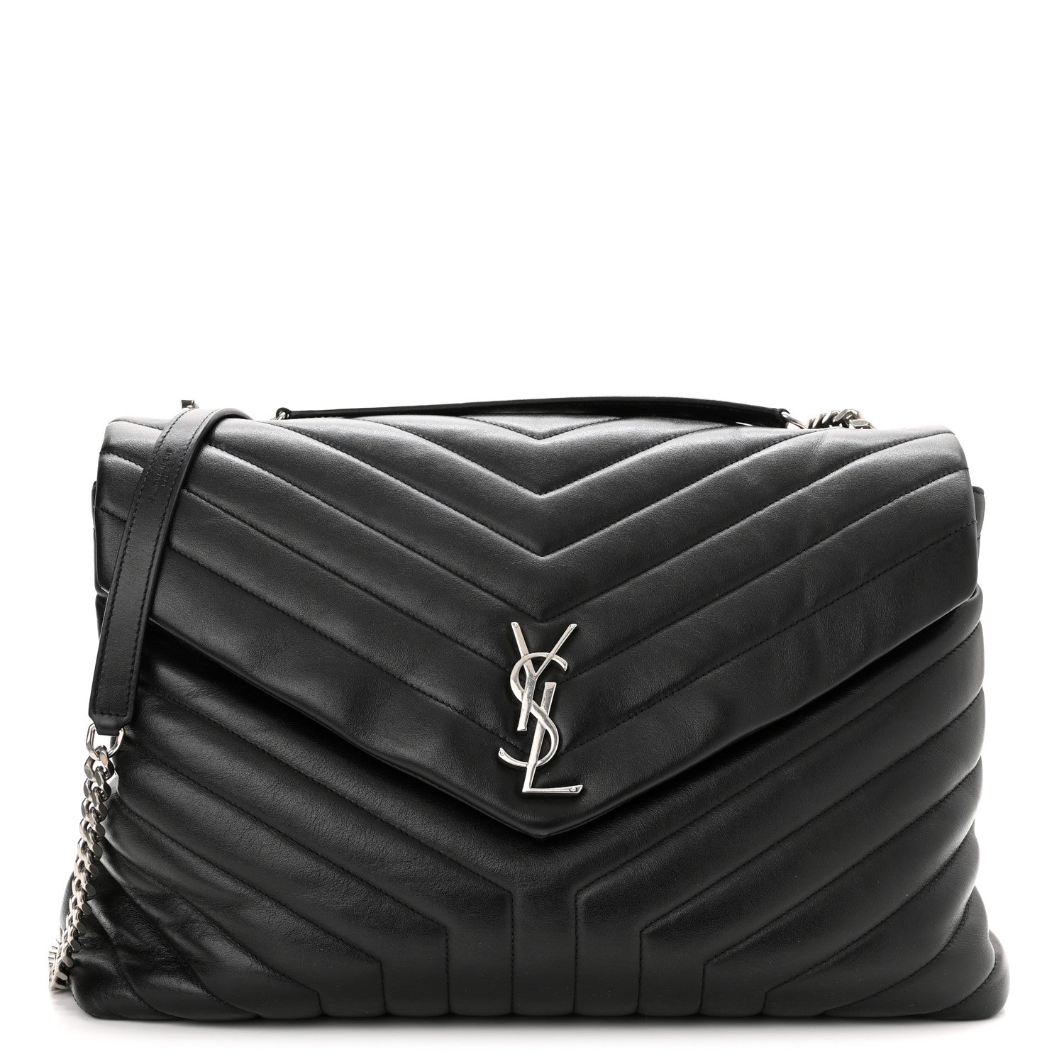 Saint Laurent Calfskin Y Quilted Monogram Large Loulou Chain Satchel Black 1 of 12