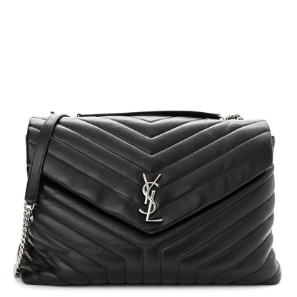 Saint Laurent Calfskin Y Quilted Monogram Large Loulou Chain Satchel Black 1 of 12