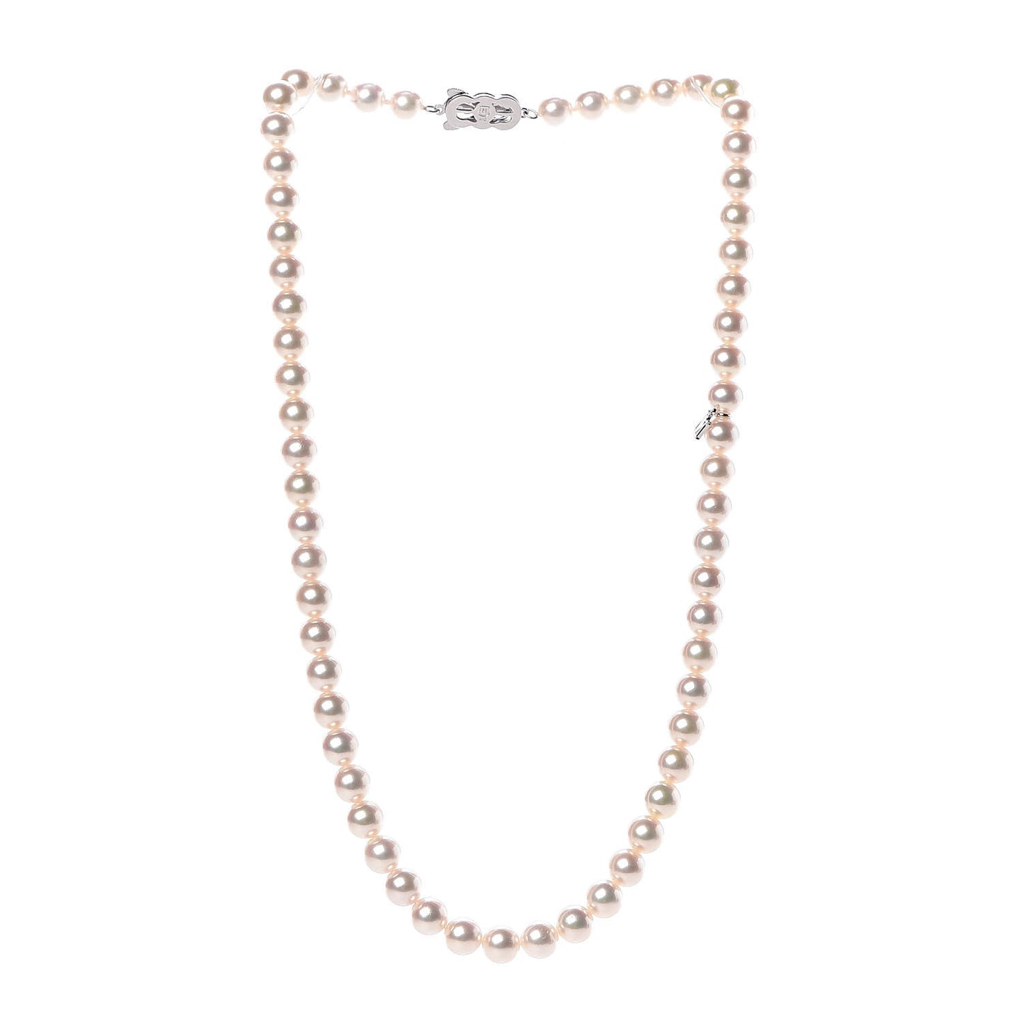 18K White Gold Akoya Pearl 7.5-8mm Strand Necklace 19"