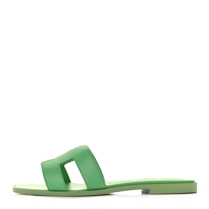 Hermes Epsom Oran Sandals 37.5 Vert Pomme 1 of 8