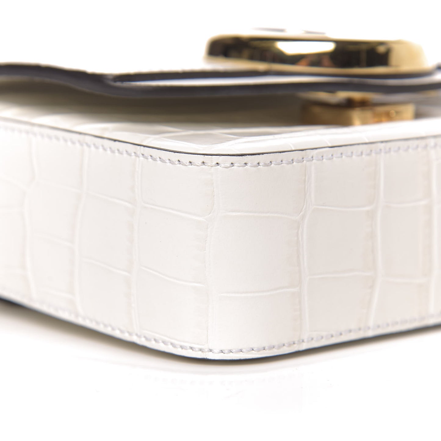 Calfskin Crocodile Embossed Mini C Double Carry Brilliant White