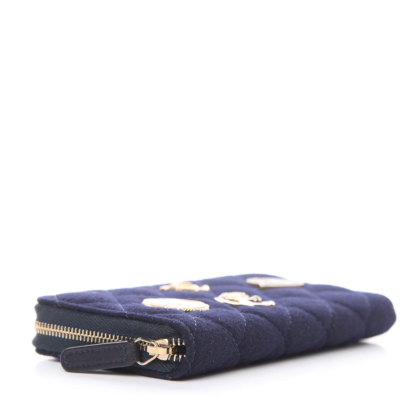 Felt Quilted Paris-Hamburg Charms Zip Around Wallet Dark Navy