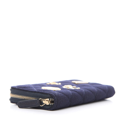 Chanel Felt Quilted Paris-Hamburg Charms Zip Around Wallet Dark Navy 4 of 8