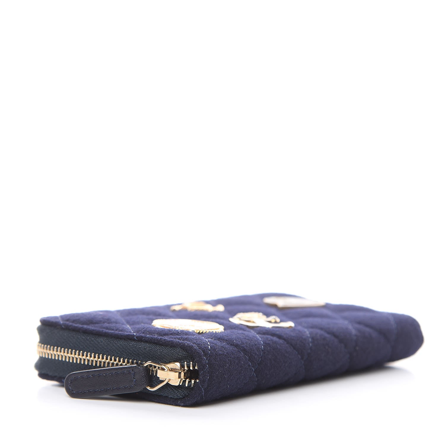 Chanel Felt Quilted Paris-Hamburg Charms Zip Around Wallet Dark Navy 4 of 8