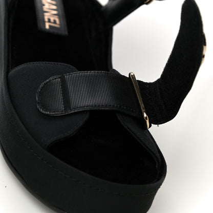 Chanel Grosgrain Crystal Logo Platform Sandals 36 Black 15 of 16